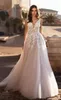 Graceful V Neck Beach Wedding Dresses Backless 3D Floral Appliqued Lace Bridal Gowns Tulle vestido de novia Plus size2792