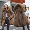 Frauen Slim Velvet Liner verdicken die Kapuzenparka mit großem Pelzkragen Außenbekleidung Winterjacke bestickter Coat5003155