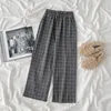 Calças xadrez mulheres vintage elástico alta cintura outono inverno pantalones de mujer ins calças casuais 18853 210415