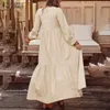 Bohemian Gömlek Elbise kadın Maxi Sundress Bahar Zarif Rahat V Boyun Ruflle Vestido Kadın Uzun Kollu Tunik Robe