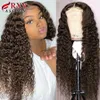 Długie kręcone peruki dla czarnych kobiet Brazylijski Human Hair Brown Color Deep Wave Frontal 13x4 Syntetyczna koronka przednia peruka