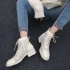 Allbitefo ماركة جلد طبيعي + القماش الكعوب سميكة النساء أحذية الشتاء أحذية عالية الكعب الكاحل 210611