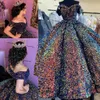 Pailletten bal sprankelende jurk quinceanera jurken van de schoudervloer lengte op maat gemaakte zoete verjaardagsfeestje prom optocht Vestidos