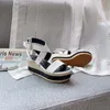 Alta qualidade mulheres plataforma casual designer sandálias moda alfabeto pescador sapatos de couro genuíno sapato corda cânhamo grama tecido sandália