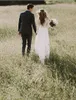 Bohemian Lace Bröllopsklänningar med Land Långärmad Golvlängd En Linje Lace Applique Chiffon Boho Bridal Gowns Billiga