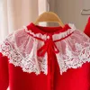 Sweter dla dzieci Jesień Zima Kid Set 'Lace Solid Color Long + Krótka sukienka 2 sztuk Dziewczyny 210515