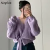 Chic Drawstring Hit Color Sweater Kvinnor Söt Varm All-Match V-Neck Pullover Höst Sexig Slank Midja Femme Toppar 210422