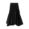 VKBN s Jupe Femmes Casual Asymétrique Longueur Cheville Blanc Noir Ruché Solide Jupe Longue pour Femmes Style Coréen 210507