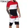 Vêtements pour hommes été Patchwork survêtement à manches courtes 2 pièces vêtements d'entraînement de sport hommes Shorts ensemble t-shirt et ensemble de shorts 210806