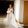 Sexig Perspektiv Beaded Bröllopsklänning Plus Storlek Avtagbar Skirt Bridal Gowns Custom Aso-Ebi
