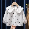 Ruffles Collar Baby Girls Shirts Tops Cotton Jacquard Kids Flare Sleeve Shirt Spring Autumn Clothes Blouse