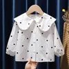 Ruffles Collar baby Girls Camisas Tops Algodão Jacquard Crianças Flare Manga Camisa Primavera Outono Roupas Blusa