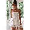 Casual Kleider 2021 Sommer Sexy Mini Weiß Damen Freizeit Liebsten Schärpen Kleid Stretch Weiche Rüschen Saum Strand Femme Robe