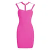 Free Style Sexy Cut Out Button Bandage Dress Bodycon Celebrity Designer Evening Party Fashion Vestidos 210524