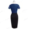 Nice-Forever Vintage Elegant Kontrastfärg Patchwork Business Dresses Bodycon Women Office Pencil Dress B372 210419