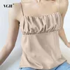 Khaki Sexy Vests For Women Square Collar Sleeveless Solid Minimalist Ruched Slim Camis Female Korean Summer Fashion Clothing 210531