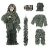 Conjuntos de caça 5 pçs crianças ghillie ternos criança camuflagem tático exército selva terno militar tops calças chapéus coldres bolsas de armazenamento