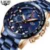 Lige Fashion Mens Klockor med rostfritt stål Top Märke Luxury Sports Chronograph Quartz Watch Men Relogio Masculino T200113