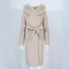 Oftbuy Real Fur Coat Veste d'hiver Femmes Natural Fur Col Collier Cachemire Mélange de laine Longses Lammes d'extérieur Streetwear 211019