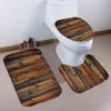 Retro Old Wood Door Shower Curtain Bath Mat Set Waterproof Fabric Bathroom Curtain Set Rug Lid Toilet Cover Home Decor 211116