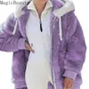 Mulheres grossas quentes casaco de inverno sólido manga comprida macio peludo peludo jaquetas de pele outerwear fêmea feminino plus tamanho zipper sobretaat 211018