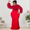 Plus Size Kleider Pailletten bestickt Frauen Maxikleid 4XL 5XL Kleidung Langarm Abend Party Abendessen Elegante Kleider Schwarz Robes319r