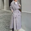 [EWQ] Spring Ladies Mid-Length Windbreaker Mode Plaid Chic Dubbelbröst Långärmad Plus Storlek Overcoat Kvinnor 16Q178 210423