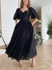 2021 Svart Full Lace Evening Party Dresses With Half Puff Sleeves Heart Shape Neck Knappar Front Ankel Längd Prom Kappa