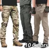 Herrbyxor utomhus last man arbeta vandring rip-stop militär taktisk casual multi-pocket män byxor2341