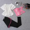3 pezzi / set Yoga Set Abbigliamento sportivo Camicia da corsa sportiva per donna Reggiseno sportivo FitnPants Leggings Tuta Pantaloncini da palestra X0629