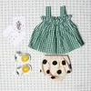 Plaid Baby Girls Ubrania Letnie Bez Rękawów Wzburzyć Topy Dress + Spodenki Toddler Kid Stroje Zestaw 210521