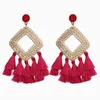 Bohemian Rattan Tassel Dangle Earrings for Women Lightweight Boho Jewelry Handmade Weaving Geometric Long Drop Statement