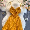 Singrainy Femmes Deep V Col Robe De Soirée Mode Vacances Dos Nu Solide Sangle Robes Courtes Été Coréen Casual Une Robe De Ligne 210419