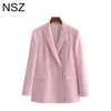 여자 핑크 더블 가슴 사무실 블레이저 2021 스프링 가을 긴 소매 우아한 정식 세련된 숙녀 작업 재킷 여성 코트 여성복 b