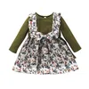 Dziewczyny Rose Flower Print Tulle Dress Fall 2021 Kids Boutique Odzież Koreański 1-5T Długie rękawy bawełniane sukienki