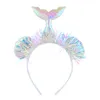Mermaid Tail Headband With Shining Shell Tassel Fish Pattern Headdress Cloth For Kids Girls Princess Birthday Mermaid Party Decoration Supplies
