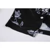 Black Long Sleeve Graphic Tees Women Floral Print Single Breasted O Neck Vintage Short T shirt Lady Stretchy Slim Sexy Crop Top 210515