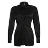 Chemise noire robe pour femmes revers à manches longues taille haute tunique Mini robes femme été mode vêtements 210520
