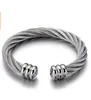 Large Elastic Adjustable Stainless Steel ed Cable Cuff Bangle Bracelet for Men Women Jewelry Silver Gold261B