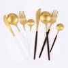 36pcs Matte White Gold Cutlery Set Stainless Steel Tableware Dessert Fork Tea Spoon Knife Silverware Kitchen Dinnerware Flatware 211112