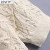 Zevity Women Sweet Lace Crochet Patchwork Hollow Out Kort Knitting Sweater Kvinna Chic O Neck Ruffles Slim Pullovers Tops SW711 210812