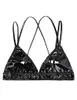 Mulheres lingerie erótica sutiã topo moda wetlook couro do plutônio triângulo copos mamilo oco para fora tiras cruzadas bralette sexy bras221w