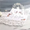 (10 pieces/lot) 3D Pop Up Bride And Groom White Wedding Invitation Card Laser Cut Pocket Floral Engagement Invitations IC052