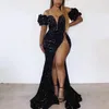 2021 musujące czarne sukienki Backless Suknia Wieczorowa Korowód Kobiety Sexy Seksowny Krótki Party Nosić Długi Szlak Wysoki Split Abiye Dubai Suknie Burgundii Czerwone Fioletowe Overdkirts