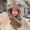 Beanie/Skull Caps Fashion Bear Ears Hat Scarf One Piece Set Winter Cute Hats For Women Outdoor Warm Thothen Cashmere Beanies Girls Wool Pros