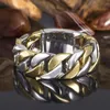 925 Silver Punk Gold Contrast Color Chain Ring Hip Hop Women Men Band Rings Fashion Jewelry