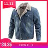 AIOPESON Plus Velvet Thick Denim Jacket Men Casual Lapel Cotton Jeans Fur Collar Warm Winter s s And Coats 211110