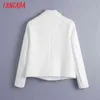Kvinnor vit Tweed Crop broderi kvinnlig långärmad vintage jacka damer blazer formella kostymer be390 210416