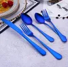 Kolorowe 5 sztuk / zestaw Flatware Zestaw Stołowe Sztućce Widelec Nóż Łyżka Teaspoon Akcesoria Kuchenne Do Partii Weselnych SN2934