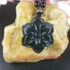 Chinese Jewelry Black Gifts Green Men Charm Carved Pendant Necklace Sunflower Natural Obsidian Jade Amulet Accessories for